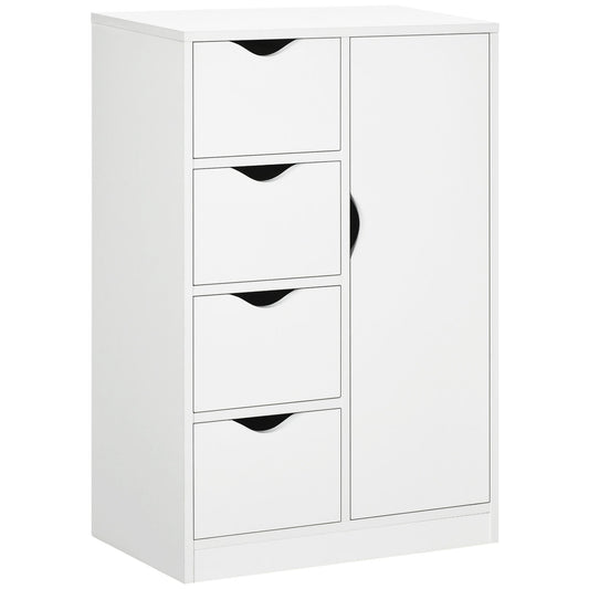 HOMCOM Bathroom Cabinet, Freestanding Storage Cabinet with 4 Drawers, Door Cupboard for Living Room, Kitchen, Bedroom, White