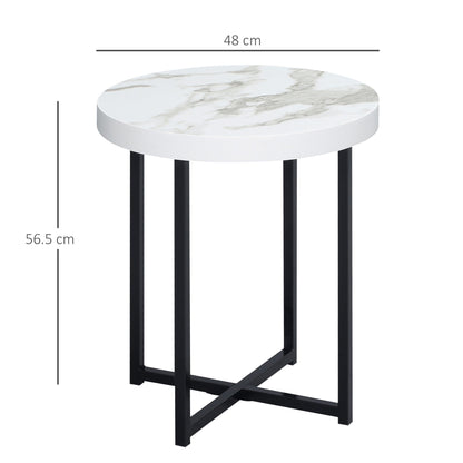 Round Side Table with Metal Legs, Modern End Table Bedside Table for Living Room, Bedroom, White