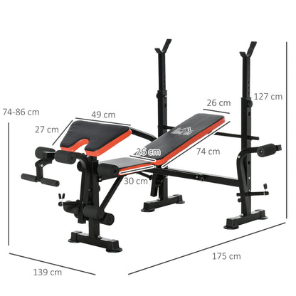 HOMCOM Adjustable Weight Bench with Leg Developer Barbell Rack for Weight Lifting and Strength Training Multifunctional Workout Station for Home Gym Fitness, Red