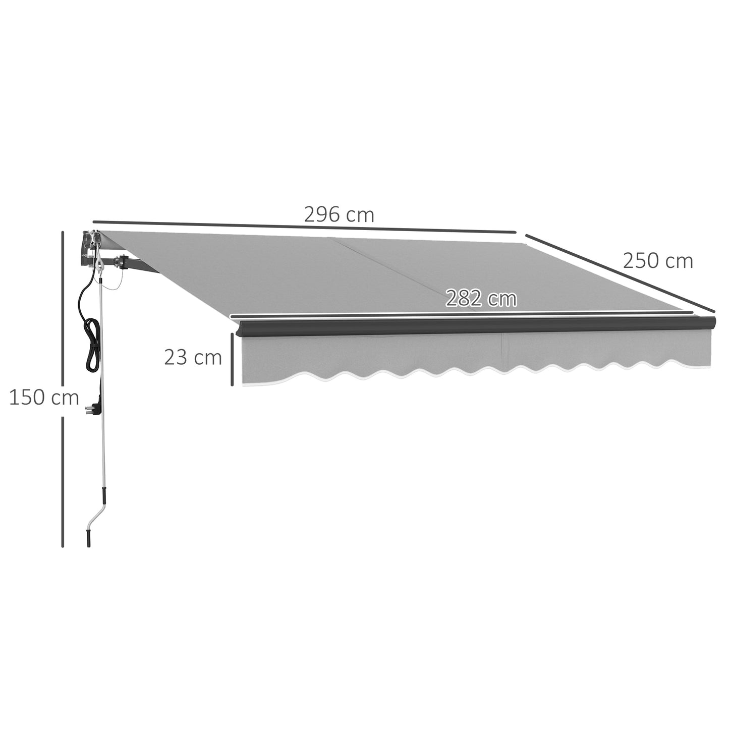 Outsunny 3 x 2,5 m markiza elektryczna z pilotem, aluminiowa rama, markiza zwijana DIY, daszek przeciwsłoneczny UV30+ do drzwi tarasowych i okien, jasnoszary