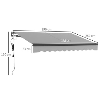 Outsunny 3 x 2,5 m markiza elektryczna z pilotem, aluminiowa rama, markiza zwijana DIY, daszek przeciwsłoneczny UV30+ do drzwi tarasowych i okien, jasnoszary
