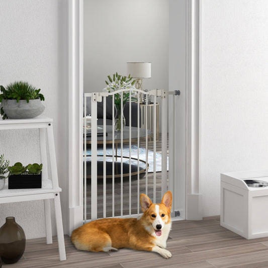 PawHut Pressure Fit Dog Stair Gate Bez wiercenia Bramka bezpieczeństwa Automatyczne zamykanie do drzwi, korytarzy, 74-80 cm Regulowana, 94 cm wysokości, biała