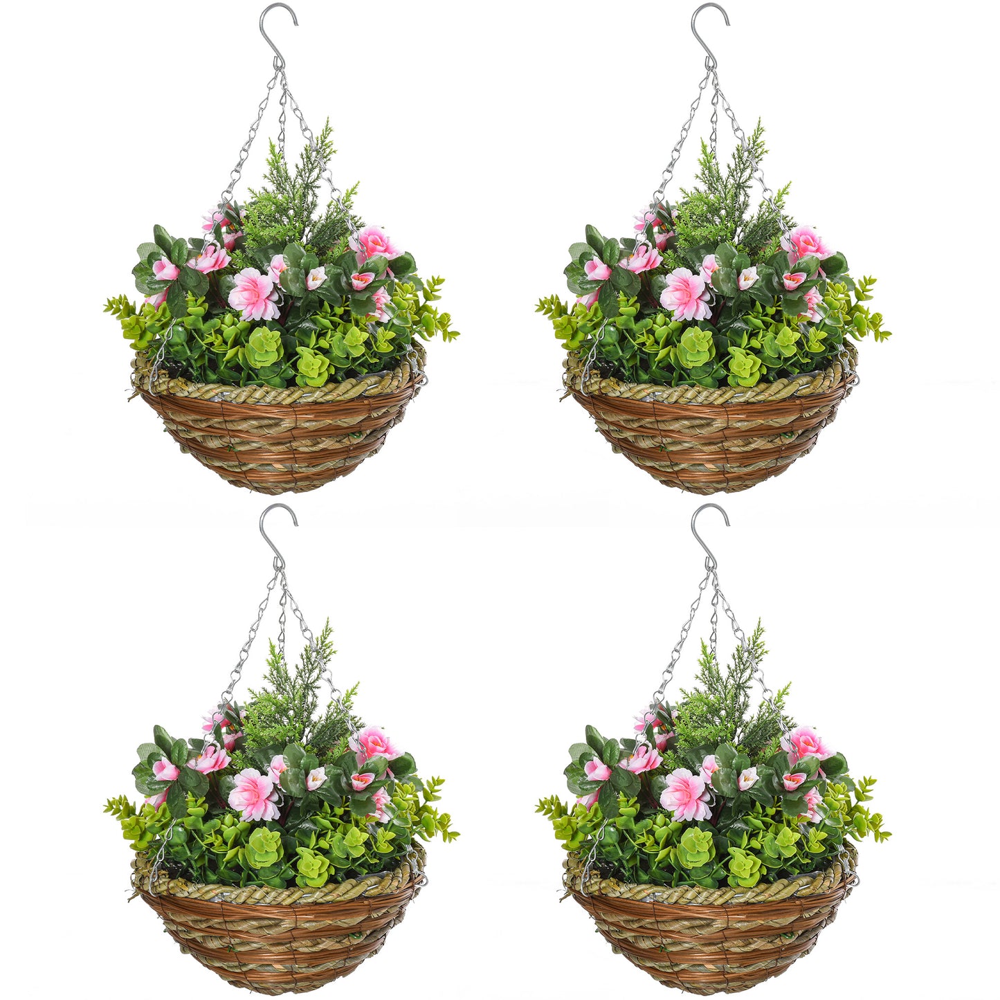Outsunny Set of Four Hanging Lisianthus Flower Pots - Pink/Green