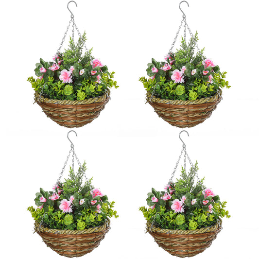 Outsunny Set of Four Hanging Lisianthus Flower Pots - Pink/Green