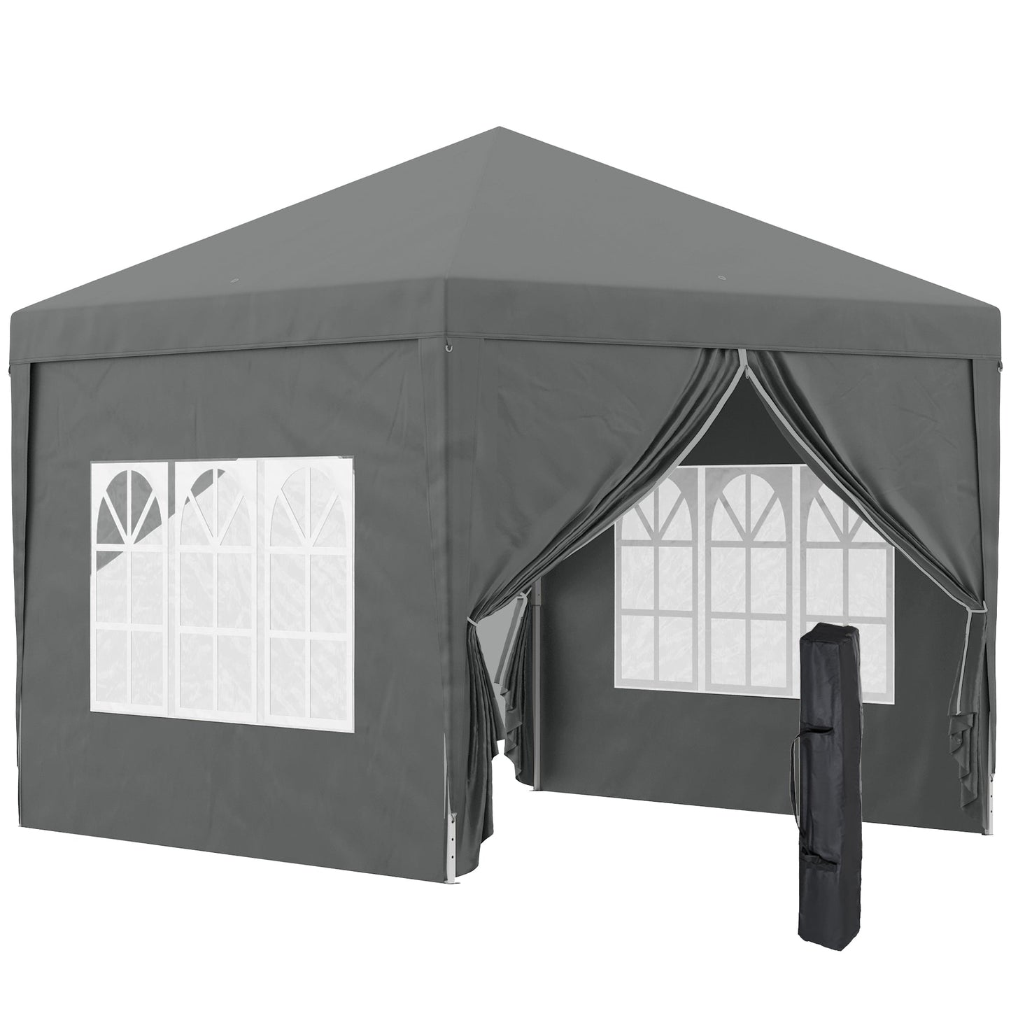 Outsunny 3 x 3 m Pop Up Gazebo Party Tent Canopy Wedding Camping Marquee z torbą transportową i 2 oknami, szary