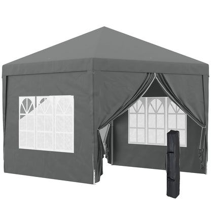 Outsunny 3 x 3 m Pop Up Gazebo Party Tent Canopy Wedding Camping Marquee z torbą transportową i 2 oknami, szary