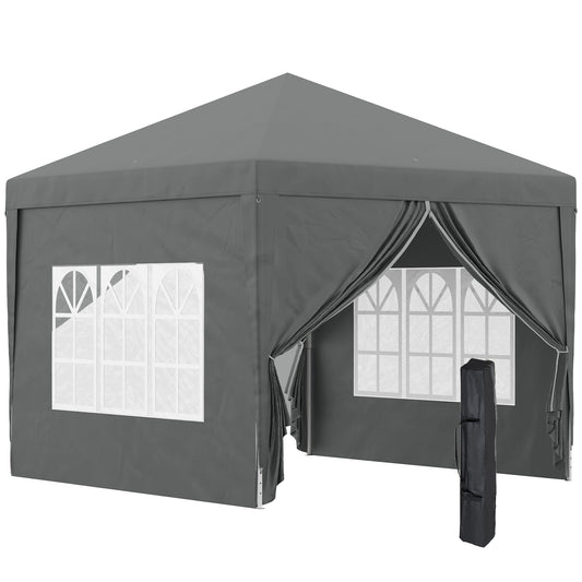 Outsunny 3 x 3 m Pop Up Gazebo Party Tent Canopy Wedding Camping Marquee z torbą transportową i 2 oknami, szary