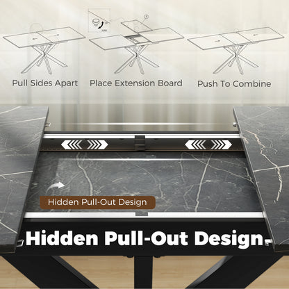 HOMCOM Extendable Dining Table Steel Cross Legs Steel Rails Space Saving Black