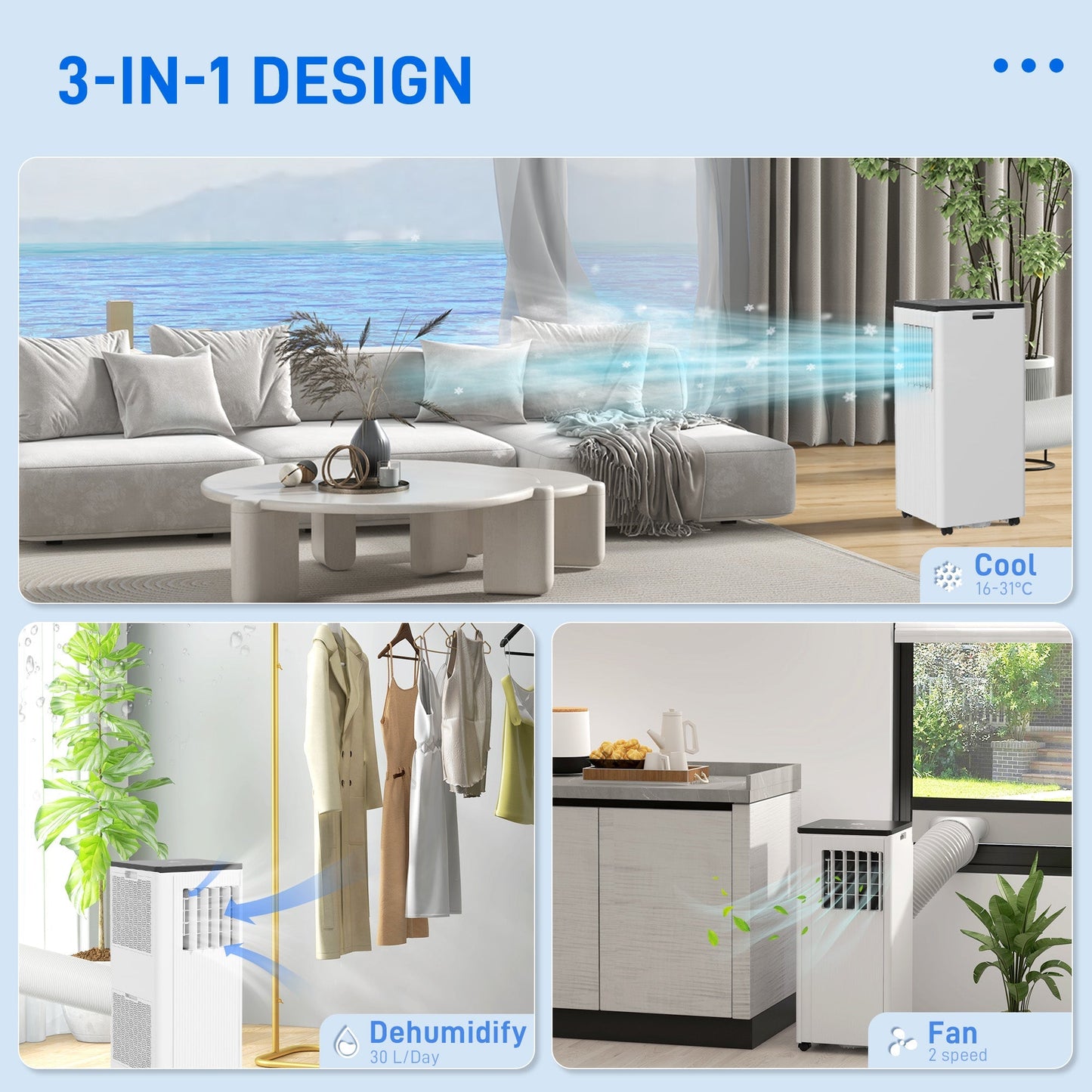 HOMCOM 7,000 BTU App-Controlled Mobile Air Conditioner, 15m2 Radius - White