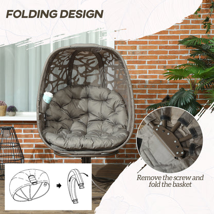Outsunny Obrotowy fotel Egg z poduszkami, składane siedzisko koszowe i metalowa rama, fotel wypoczynkowy do wewnątrz i na zewnątrz na balkon, przy basenie, na patio i do salonu, piaskowobrązowy