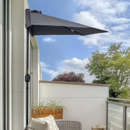 Outsunny 2.7m Garden Half Parasol, Outdoor Balcony Umbrella with 5 Steel Ribs, Patio Sun Shade, Grey