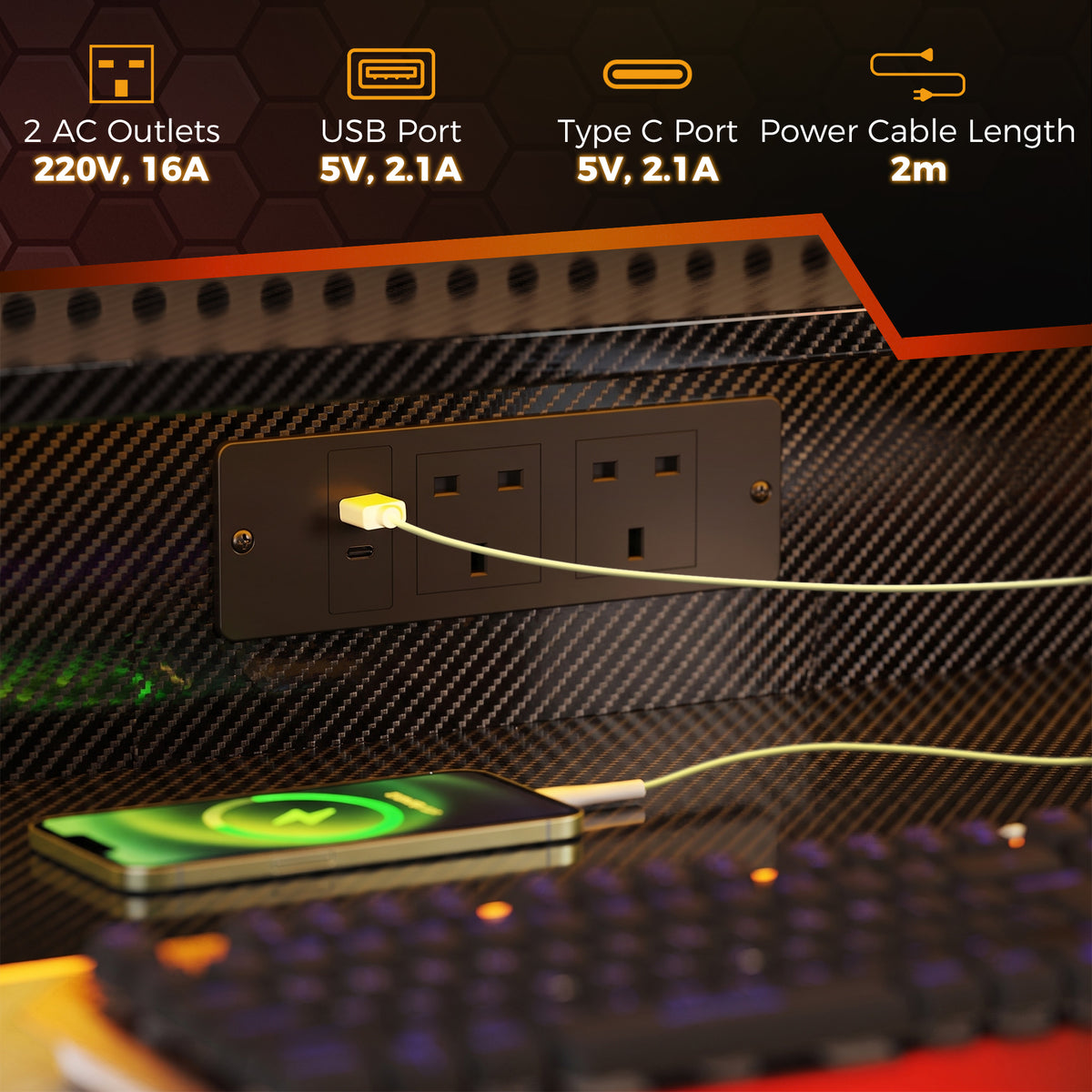 HOMCOM Two-Level LED Gaming Desk - Black