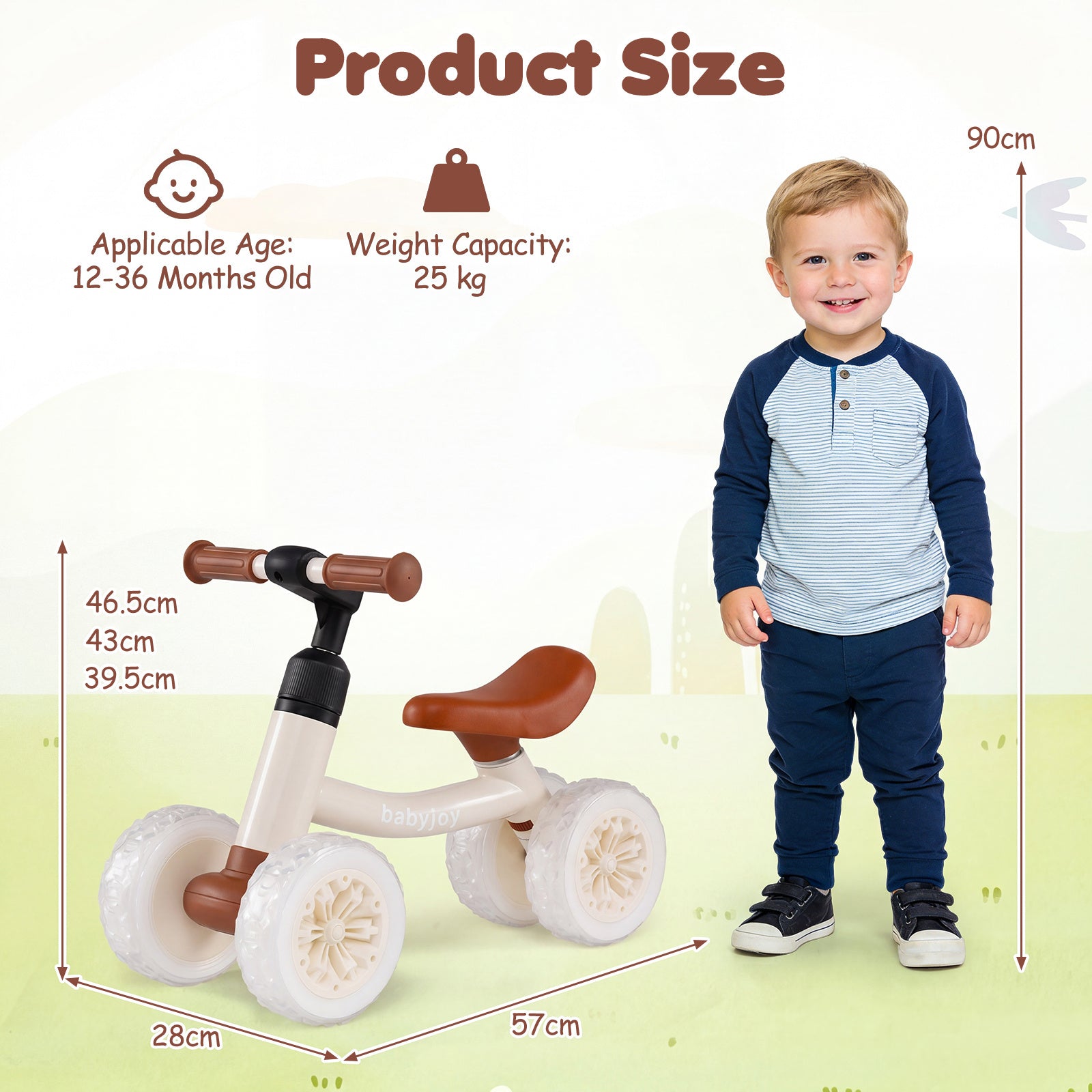 Baby Balance Bike No Pedal Toddler Balance Bike with Adjustable Handlebar and Seat-white