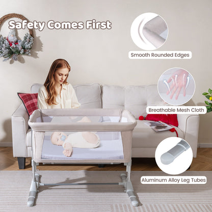 Baby Bassinet Crib Bedside Sleeper with Adjustable Height-Beige