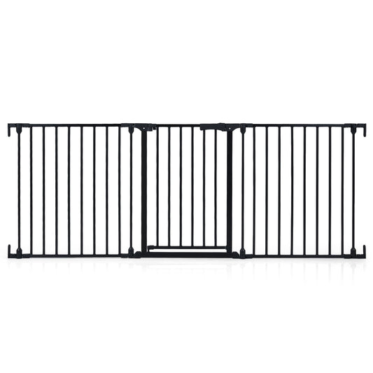Baby Gate for Stairs Doorways 3-Panel Hardware-Mounted Safety Pet Gate-Black