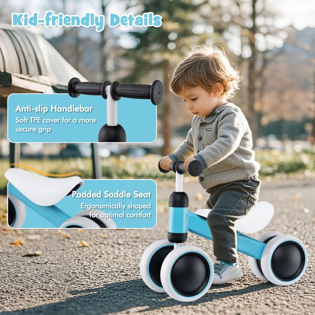 No Pedal Baby 4 Wheels Balance Bike with Non-slip Handlerbar-Blue
