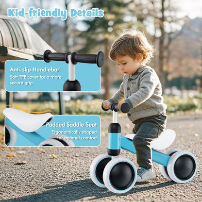 No Pedal Baby 4 Wheels Balance Bike with Non-slip Handlerbar-Blue