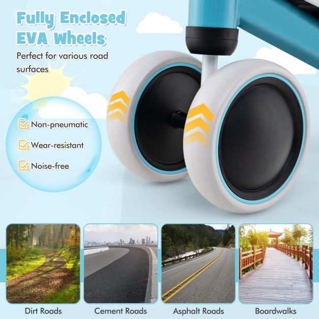 No Pedal Baby 4 Wheels Balance Bike with Non-slip Handlerbar-Blue