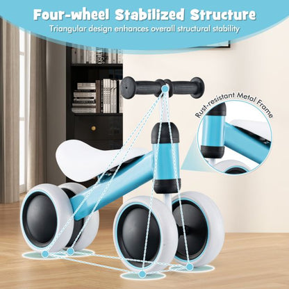 No Pedal Baby 4 Wheels Balance Bike with Non-slip Handlerbar-Blue