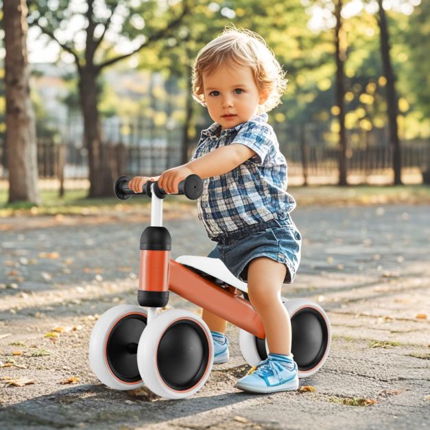 No Pedal Baby 4 Wheels Balance Bike with Non-slip Handlerbar-Orange