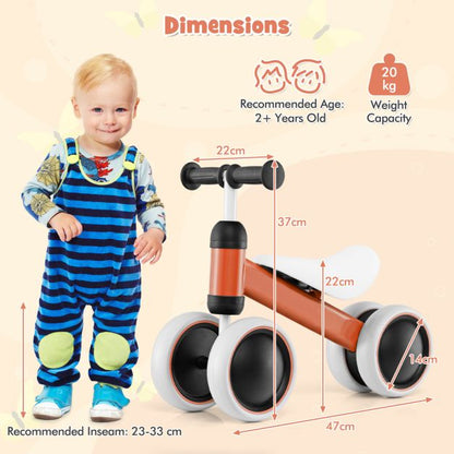No Pedal Baby 4 Wheels Balance Bike with Non-slip Handlerbar-Orange