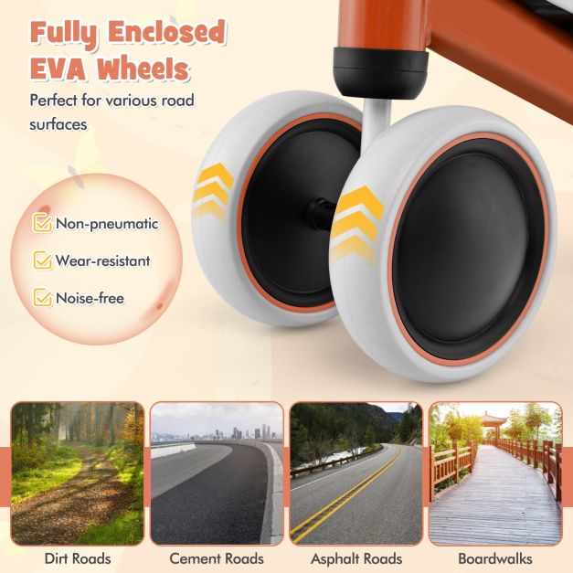 No Pedal Baby 4 Wheels Balance Bike with Non-slip Handlerbar-Orange