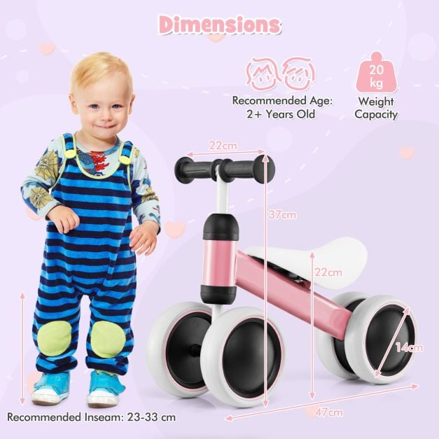 No Pedal Baby 4 Wheels Balance Bike with Non-slip Handlerbar-Pink