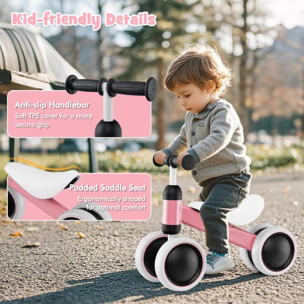No Pedal Baby 4 Wheels Balance Bike with Non-slip Handlerbar-Pink