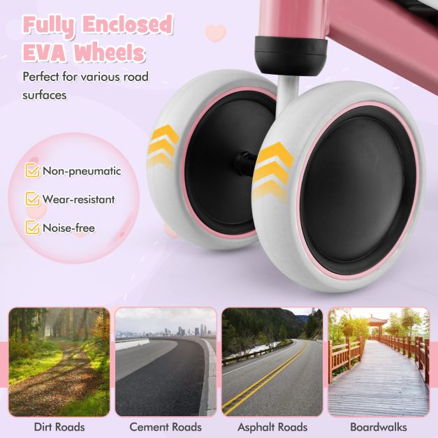 No Pedal Baby 4 Wheels Balance Bike with Non-slip Handlerbar-Pink