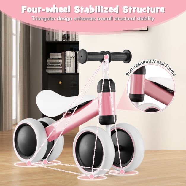 No Pedal Baby 4 Wheels Balance Bike with Non-slip Handlerbar-Pink