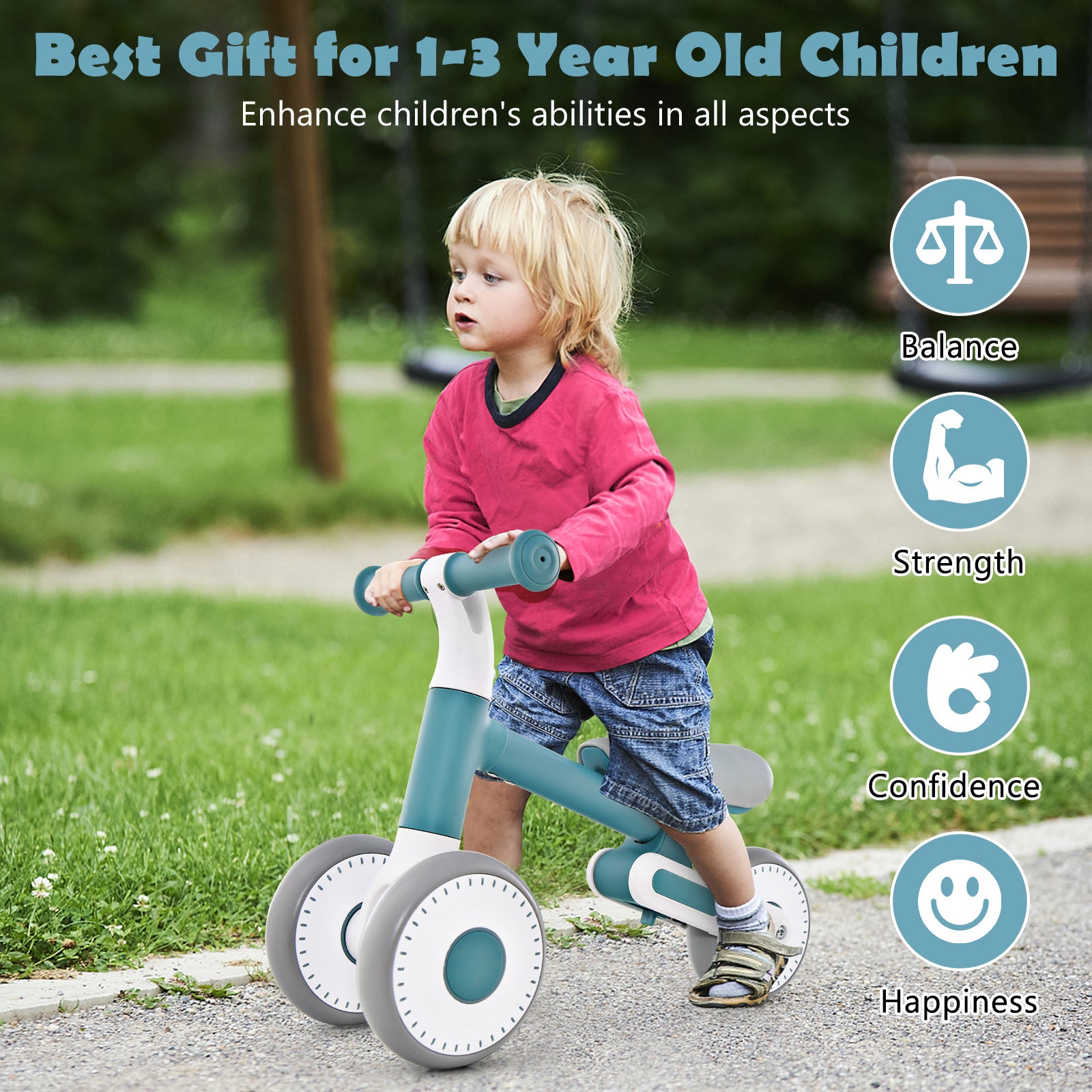 Baby Balance Bike Toddler Walker Training Bicycle with Adjustable Seat-Blue