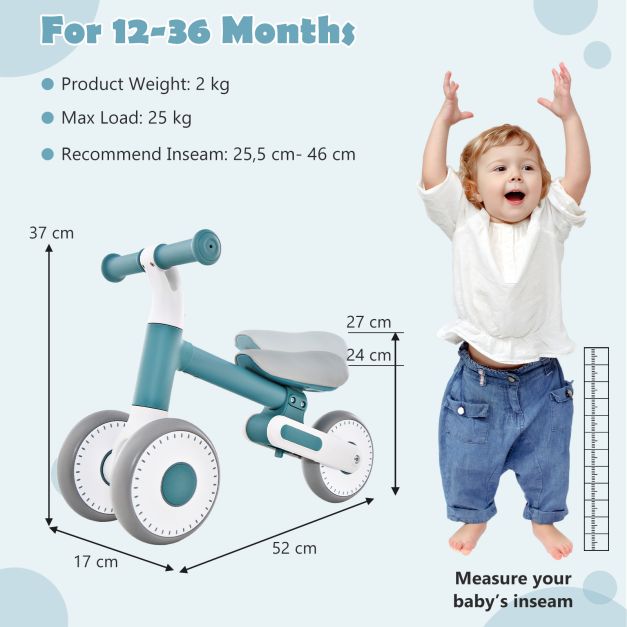 Baby Balance Bike Toddler Walker Training Bicycle with Adjustable Seat-Blue