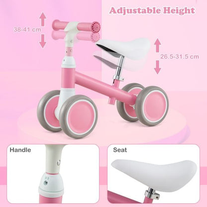 Baby Balance Bike with Height Adjustable Handle and Seat-Pink
