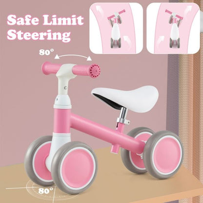 Baby Balance Bike with Height Adjustable Handle and Seat-Pink