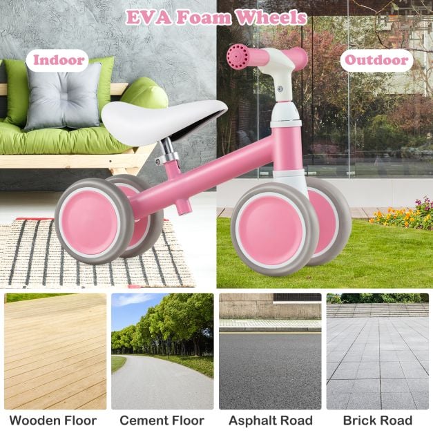 Baby Balance Bike with Height Adjustable Handle and Seat-Pink