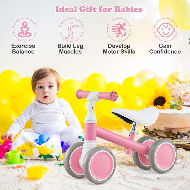 Baby Balance Bike with Height Adjustable Handle and Seat-Pink