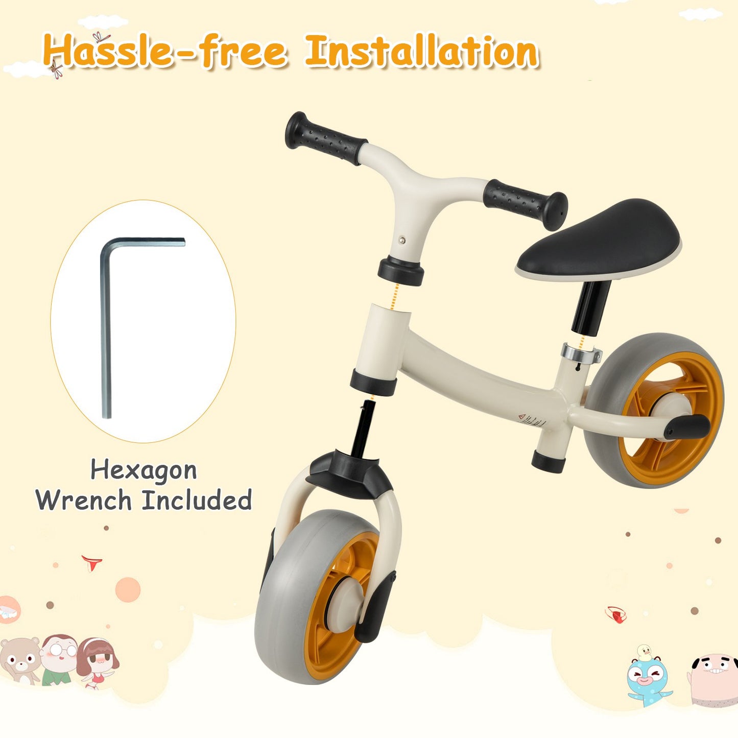 Baby Balance Bikes with Adjustable Seat Height for 18-48 Months-White