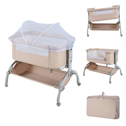 Baby Bassinet Bedside Sleeper with 7-Height Adjustment for Newborns-Beige
