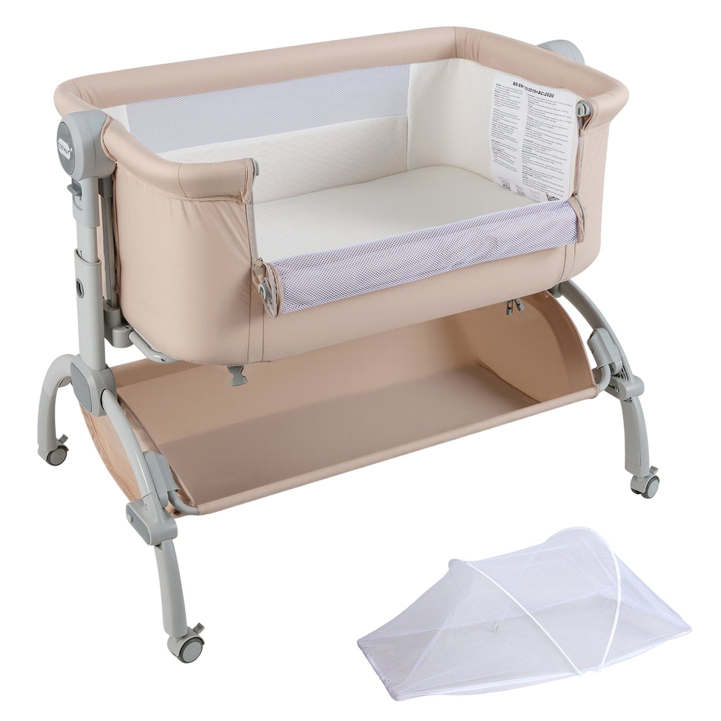 Baby Bassinet Bedside Sleeper with 7-Height Adjustment for Newborns-Beige