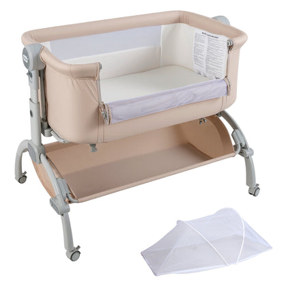Baby Bassinet Bedside Sleeper with 7-Height Adjustment for Newborns-Beige