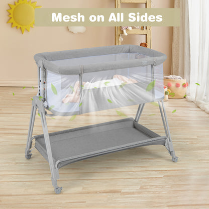 Baby Bedside Crib with Mattress for Birth to 9kg-Light Grey