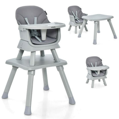 6-in-1 Baby High Chair with 5-Point Harness and Removable Tray-Gray