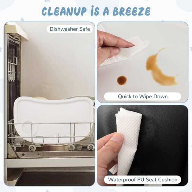 Baby High Chair with Detachable PU Cushion and Lockable Wheels-Black