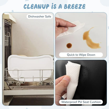 Baby High Chair with Detachable PU Cushion and Lockable Wheels-Black