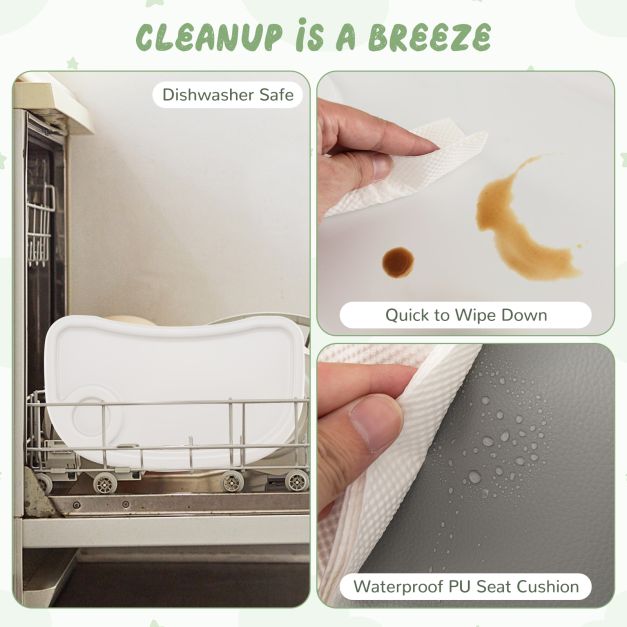 Baby High Chair with Detachable PU Cushion and Lockable Wheels-Grey