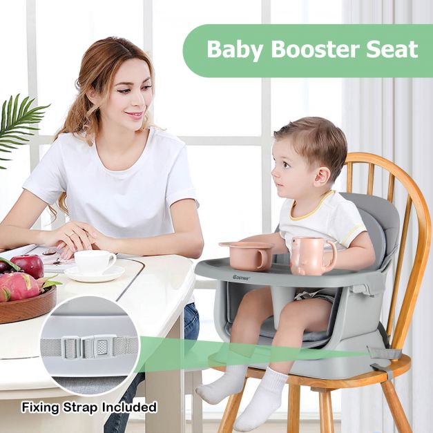 6-in-1 Baby High Chair with 5-Point Harness and Removable Tray-Gray