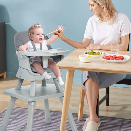 6-in-1 Baby High Chair with 5-Point Harness and Removable Tray-Gray