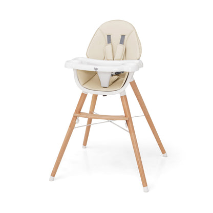 Baby High Chair with Double 4-Gear Tray and 5 Point Harness-Beige