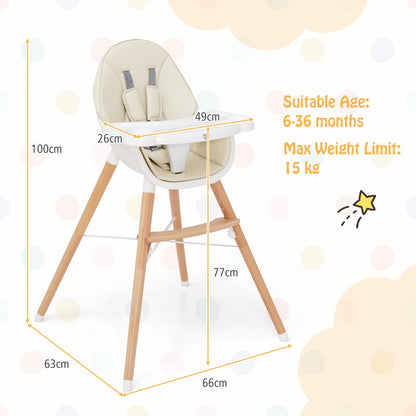 Baby High Chair with Double 4-Gear Tray and 5 Point Harness-Beige
