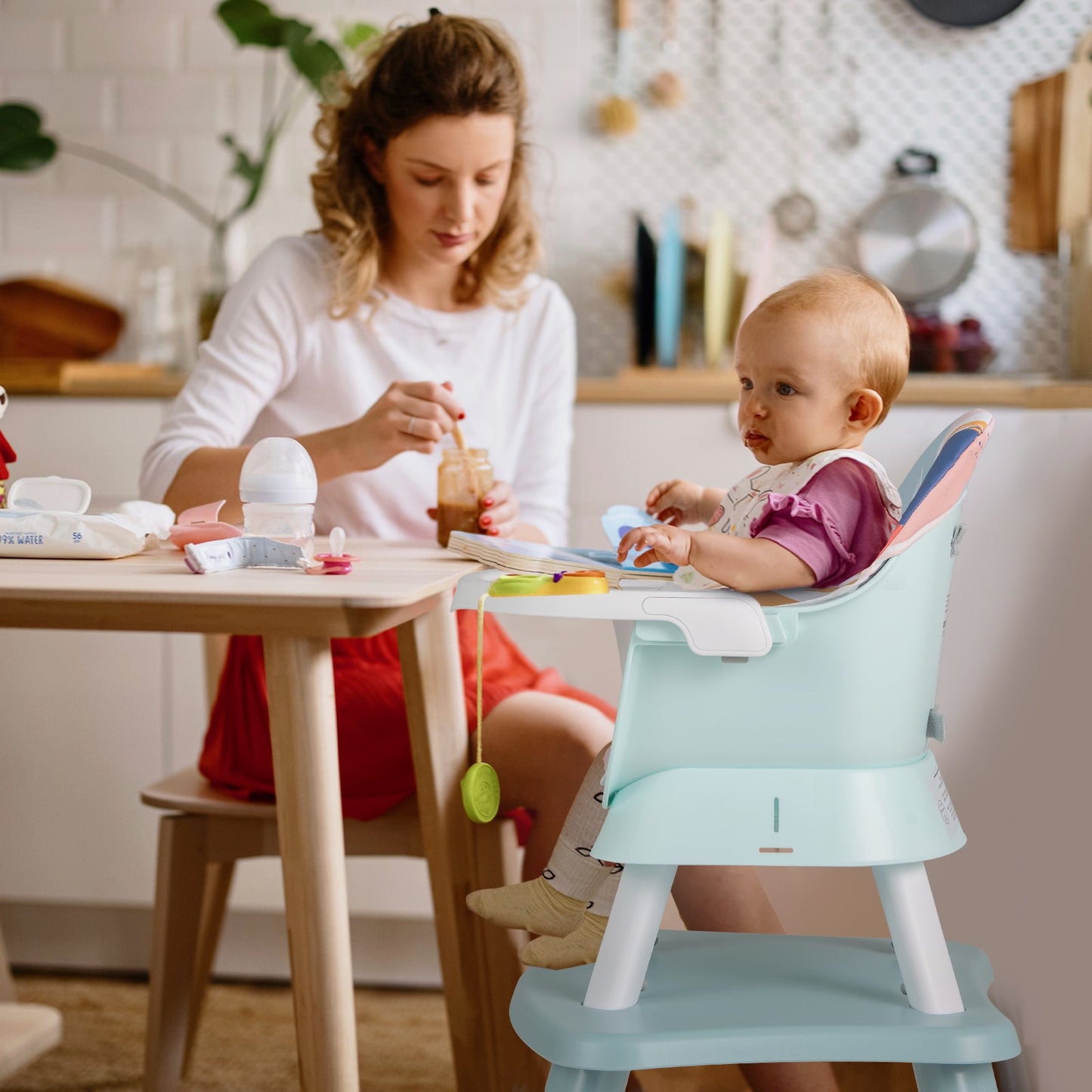 6-in-1 Baby High Chair with 5-Point Harness and Removable Tray-Colourful